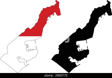 Carte de pays d'illustration vectorielle éditable en couches de Monaco, qui contient deux versions, la version de drapeau de pays coloré et la version de silhouette noire. Illustration de Vecteur