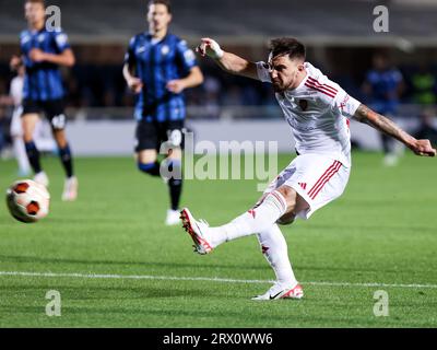 Bergame, Italie, 21 septembre 2023. Deian Sorescu (RKS Rakow Czestochowa) en action lors du match de football Europa League entre Atalanta et Rakow Czestochowa au Gewiss Stadium le 21 septembre 2023 à Bergame, Italie. Crédit : Stefano Nicoli/Speed Media/Alamy Live News Banque D'Images