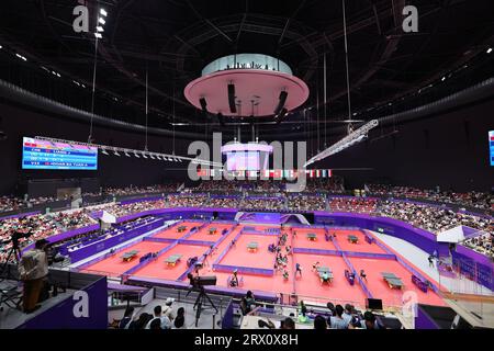 Hangzhou, Chine. 22 septembre 2023. Vue générale tennis de table : au Gongshu Canal Sports Park Gymnasium pendant les Jeux asiatiques de Chine Hangzhou 2022 à Hangzhou, Chine . Crédit : Naoki Morita/AFLO SPORT/Alamy Live News Banque D'Images