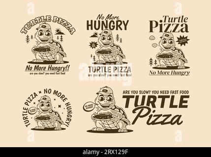 Pizza Turtle, No More Hungry, Mascot illustration de personnage d'une tortue tenant une pizza Illustration de Vecteur