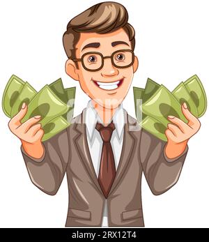 Homme d'affaires de jeunesse tenant l'illustration de l'argent Illustration de Vecteur