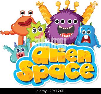 Un groupe d'adorables monstres extraterrestres de différentes couleurs Illustration de Vecteur