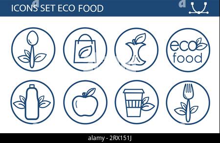 Ensemble d'icônes de ligne d'aliments sains, aliments végétaliens. Contient des icônes telles que Lactose, gluten et sans sucre, non OGM, huile de palme et plus, collection d'icônes. Illustration de Vecteur