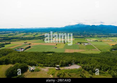 Vue aérienne de la plaine de Tokachi, Hokkaido, Japon Banque D'Images
