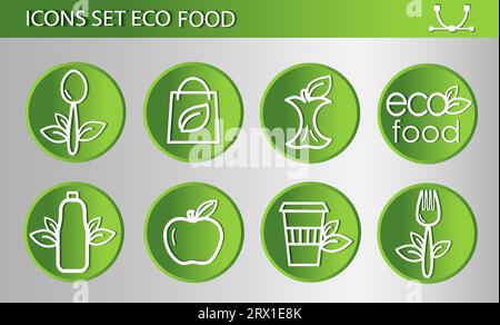 Ensemble d'icônes de ligne d'aliments sains, aliments végétaliens. Contient des icônes telles que Lactose, gluten et sans sucre, non OGM, huile de palme et plus, collection d'icônes. Illustration de Vecteur