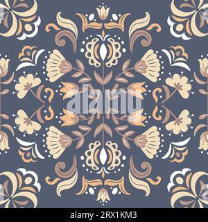 Fleurs à motif ethnique géométrique sans couture dans le style scandinave ou slave. Motif vintage symétrique floral. Pour papier peint, tissu, emballage, backgrou Illustration de Vecteur