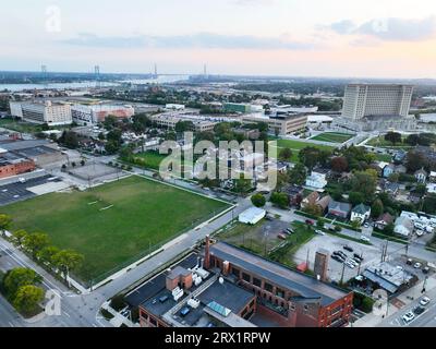 Une vue aérienne du paysage urbain de Detroit, Michigan, USA Banque D'Images