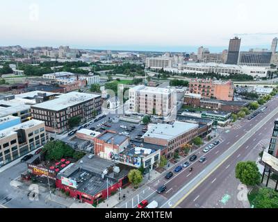 Une vue aérienne du paysage urbain de Detroit, Michigan, USA Banque D'Images