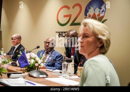 Neu Delhi, Inde. 09 septembre 2023. La présidente de la Commission européenne, Ursula von der Leyen (à droite), a pris part au sommet du G20, du 9 au 10 septembre 2023 à New Delhi, en Inde. Crédit : Kay Nietfeld/dpa/Alamy Live News Banque D'Images