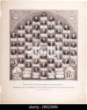 Lithographie, 'Portraits et autographe signatures des auteurs et des signataires de la Déclaration d'indépendance, Philadelphie, 4 juillet 1776.' DL*60.2592. Collection Peters Prints. Voir également 2003-25438. Banque D'Images