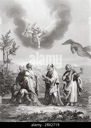 Les quatre évangélistes. Saint Matthieu, Saint Marc, Saint Luc et Saint Jean. Illustration de la vie de notre Seigneur Jésus Christ écrite par les quatre évangélistes, 1853 Banque D'Images