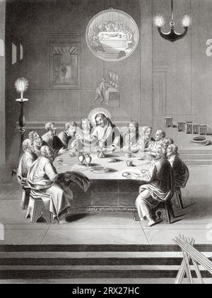 La Cène, institution de la Sainte Eucharistie. Illustration de la vie de notre Seigneur Jésus Christ écrite par les quatre évangélistes, 1853 Banque D'Images