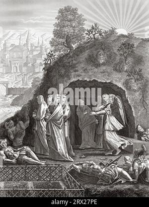Les saintes femmes visitent le tombeau de Jésus. Illustration de la vie de notre Seigneur Jésus Christ écrite par les quatre évangélistes, 1853 Banque D'Images