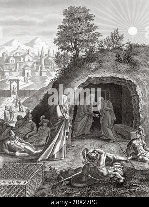 Les disciples Pierre et Jean vont au tombeau de Jésus. Illustration de la vie de notre Seigneur Jésus Christ écrite par les quatre évangélistes, 1853 Banque D'Images