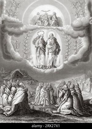 La Vierge mère de Dieu a été couronnée physiquement comme Reine du ciel après son Assomption. Illustration de la vie de notre Seigneur Jésus Christ écrite par les quatre évangélistes, 1853 Banque D'Images