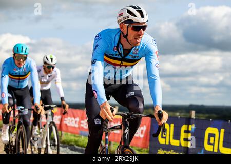 Wijster, pays-Bas. 22 septembre 2023. Le Belge Tim Declercq photographié en action lors de la séance d’entraînement de l’après-midi, le troisième jour des Championnats d’Europe sur route de l’UEC à Wijster, aux pays-Bas, vendredi 22 septembre 2023. Les championnats d'Europe de cyclisme se déroulent du 20 au 24 septembre. BELGA PHOTO DAVID PINTENS crédit : Belga News Agency/Alamy Live News Banque D'Images