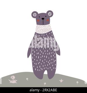 La carte soit toujours avec Bear. Personnage de dessin animé mignon. Style Linogravure. Illustration de Vecteur