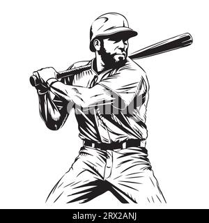 Croquis de joueur de baseball Vector Sport dessiné à la main Illustration de Vecteur