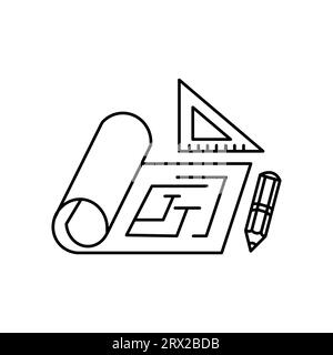 Contour de l'icône du plan d'étage de la maison. Symbole de signe vectoriel isolé. Illustration de Vecteur