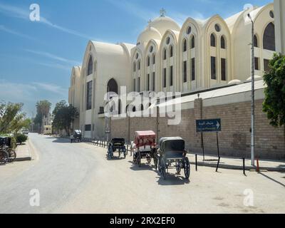 Des calèches attendent les passagers au Musée Nubien dans la ville d'Assouan, Egypte, Afrique du Nord, Afrique Banque D'Images