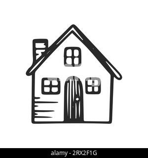 Illustration de doodle maison, maison mignonne dessinée à la main. Icône simple sur blanc Illustration de Vecteur