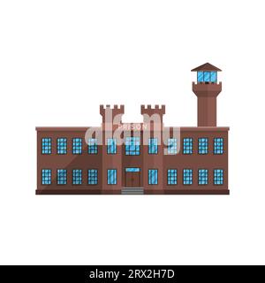 Bâtiment de prison dans le style plat isolé sur fond blanc Vector illustration. Structure des prisonniers criminels symbole pour vos projets. Illustration de Vecteur