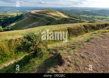 Extrémité sud de Malvern Hills, belles collines lisses, zone de marche populaire, belles vues sur l'ancienne colline, vers la campagne Glouce Banque D'Images