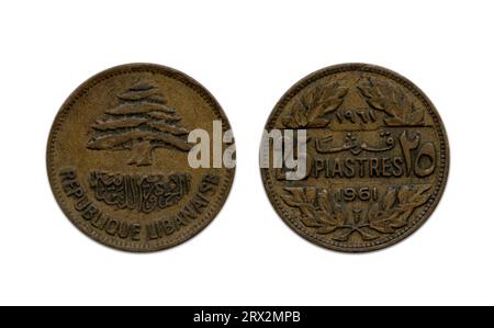 République du Liban, République libanaise, pièce de 25 piastres, 1961 Banque D'Images