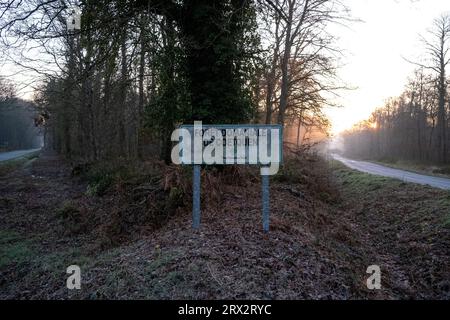 France, Bretagne, Sainte-Hélène le 2021-12-21. La forêt domaniale de Coetquen au lever du soleil à la fin de l'automne. Photographie de Martin Bertrand. France, Bretagne, Banque D'Images