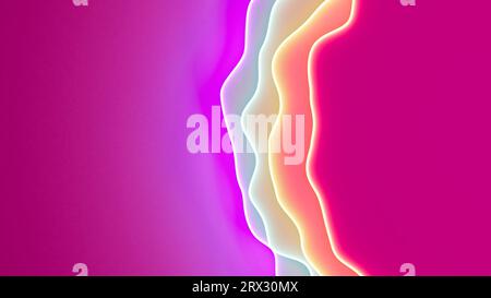 Arc-en-ciel lumineux coloré a déplacé des formes délicates sur bg violet - illustration 3D abstraite Banque D'Images