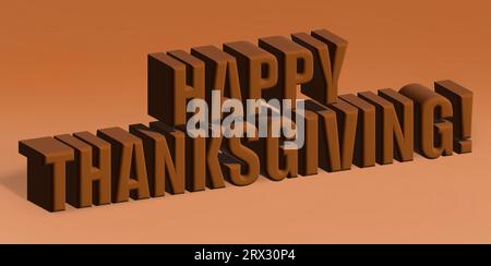 Joyeux Thanksgiving 3d lettrage en marron Banque D'Images