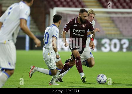 Salerne, Italie. 25 août 2023. Grigoris Kastanos de l'US Salernitana en action lors du match de football Serie A entre l'US Salernitana et Frosinone Calcio au stade Arechi de Salerne (Italie), le 22 septembre 2023. Crédit : Insidefoto di andrea staccioli/Alamy Live News Banque D'Images