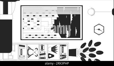 Fond de dessin animé 2D de contour intérieur confortable de chambre inversée Illustration de Vecteur