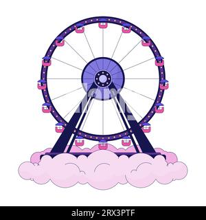 Ferris roue au-dessus des nuages concept d'illustration linéaire 2D. Illustration de Vecteur