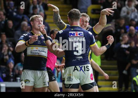 Leeds, Royaume-Uni. 22 septembre 2023. Corey Johnson #26 de Leeds Rhinos célèbre lors du match Betfred Super League Round 27 Leeds Rhinos vs Castleford Tigers au Headingley Stadium, Leeds, Royaume-Uni, le 22 septembre 2023 (photo de James Heaton/News Images) à Leeds, Royaume-Uni le 9/22/2023. (Photo de James Heaton/News Images/Sipa USA) crédit : SIPA USA/Alamy Live News Banque D'Images