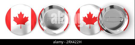 Canada - badges ronds avec drapeau de pays sur fond blanc - illustration 3D. Banque D'Images