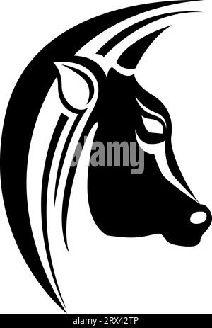 Tatouage de tête de profil de vache, illustration de tatouage, vecteur sur un fond blanc. Illustration de Vecteur