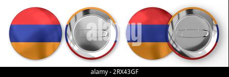 Arménie - badges ronds avec drapeau de pays sur fond blanc - illustration 3D. Banque D'Images