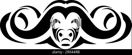 Tatouage de tête de taureau noir, illustration de tatouage, vecteur sur un fond blanc. Illustration de Vecteur