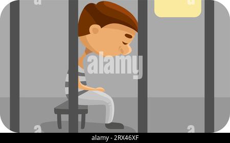 Homme en prison, illustration, vecteur sur fond blanc. Illustration de Vecteur