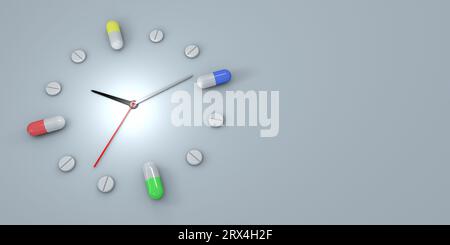 Horloge médicamenteuse, illustration conceptuelle Banque D'Images