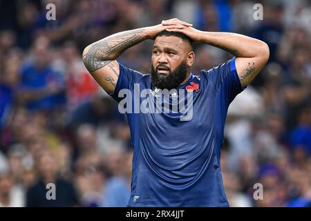 Marseille, France. 21 septembre 2023. Uini Atonio lors de la coupe du monde XV RWC Pool Un match entre la France et la Namibie au Stade Vélodrome, Marseille, France le 21 septembre 2023. Crédit : Victor Joly/Alamy Live News Banque D'Images