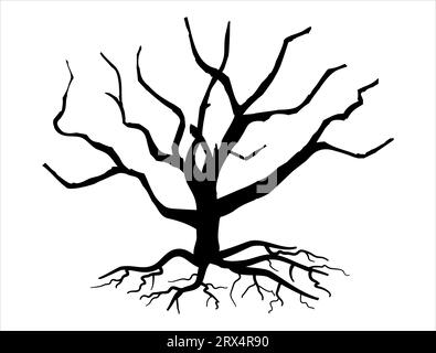 Fond blanc d'art vectoriel de silhouette d'arbre mort Illustration de Vecteur