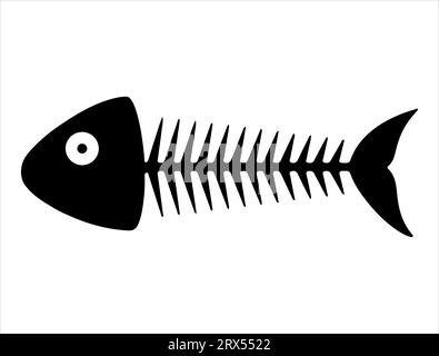 Fond blanc d'art vectoriel de silhouette de squelette de poisson Illustration de Vecteur