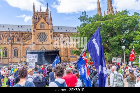 Sydney, Australie. 23 septembre 2023. Les Australiens soutiennent le « non ! » Votez au référendum Voice to Parliament Rassemblez-vous lors d'un rassemblement à Hyde Park. Crédit : Robert Wallace / Wallace Media Network / Alamy Live News Banque D'Images