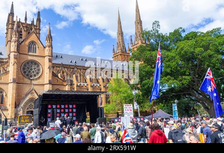 Sydney, Australie. 23 septembre 2023. Les Australiens soutiennent le « non ! » Votez au référendum Voice to Parliament Rassemblez-vous lors d'un rassemblement à Hyde Park. Crédit : Robert Wallace / Wallace Media Network / Alamy Live News Banque D'Images