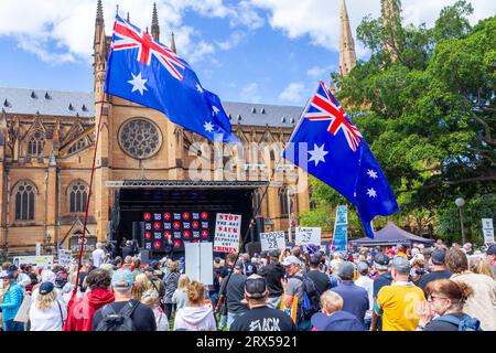 Sydney, Australie. 23 septembre 2023. Les Australiens soutiennent le « non ! » Votez au référendum Voice to Parliament Rassemblez-vous lors d'un rassemblement à Hyde Park. Crédit : Robert Wallace / Wallace Media Network / Alamy Live News Banque D'Images