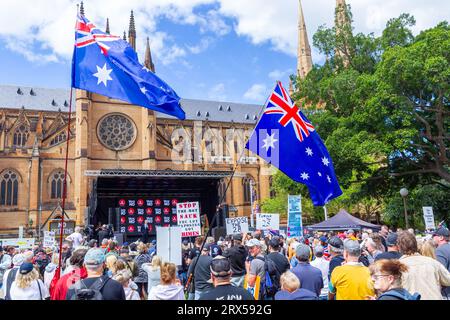 Sydney, Australie. 23 septembre 2023. Les Australiens soutiennent le « non ! » Votez au référendum Voice to Parliament Rassemblez-vous lors d'un rassemblement à Hyde Park. Crédit : Robert Wallace / Wallace Media Network / Alamy Live News Banque D'Images