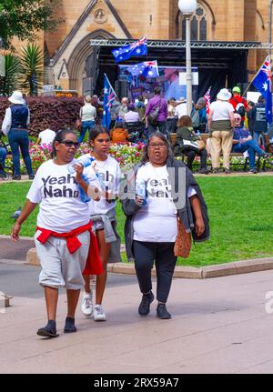 Sydney, Australie. 23 septembre 2023. Les Australiens soutiennent le « non ! » Votez au référendum Voice to Parliament Rassemblez-vous lors d'un rassemblement à Hyde Park. Crédit : Robert Wallace / Wallace Media Network / Alamy Live News Banque D'Images