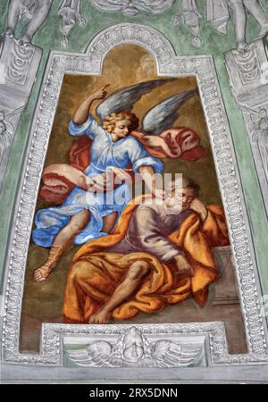 Sogno di San Giuseppe - affresco - pittore bresciano del XVIII secolo - Brescia, chiesa di San Francesco d'Assisi Banque D'Images